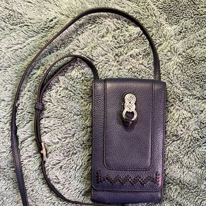 Brighton phone organizer crossbody with Celtic hardware in Navy